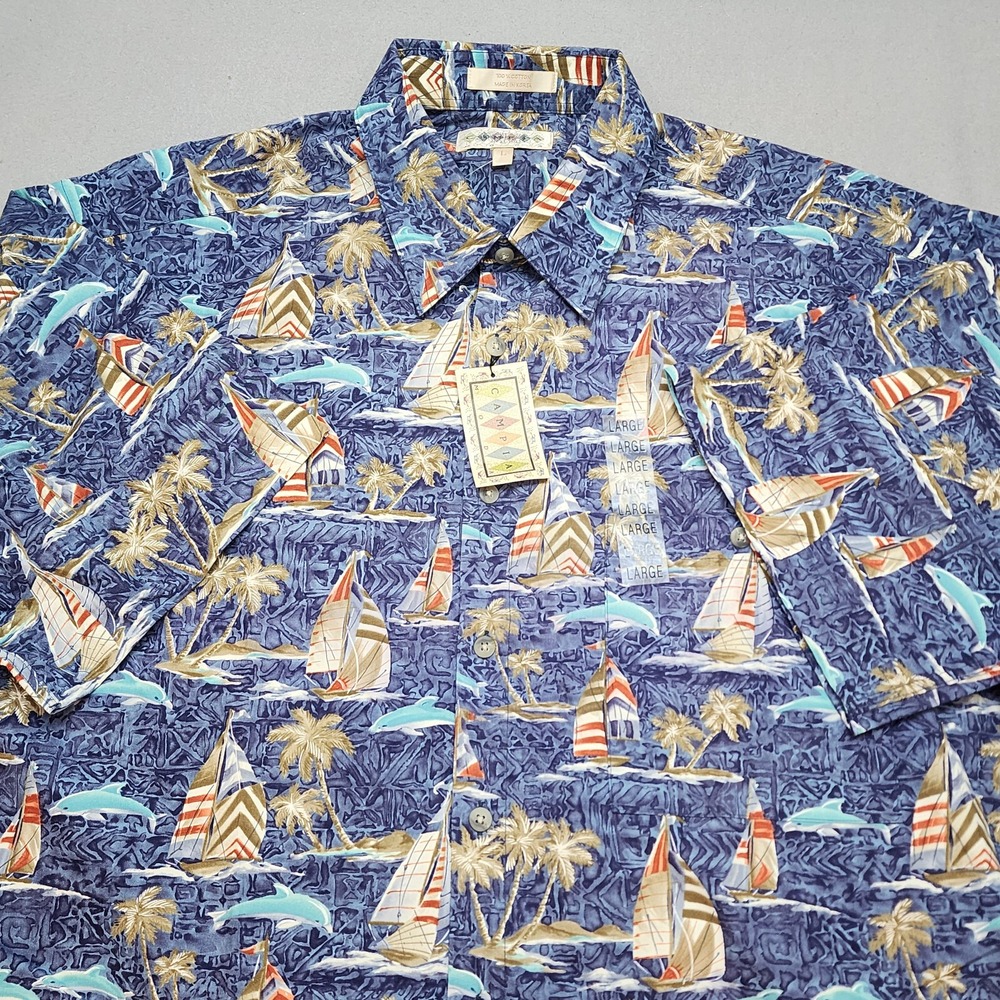 Campia Moda Shirt Blue Nautical Sailboat Dolphin Print Mens Large NWT